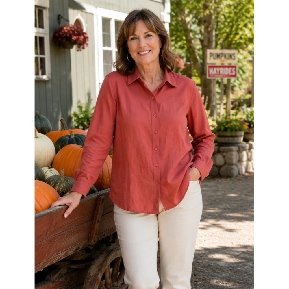 VTG Freeport Studio Women's Medium Faux Suede Burnt Orange Button-Up LS Shirt